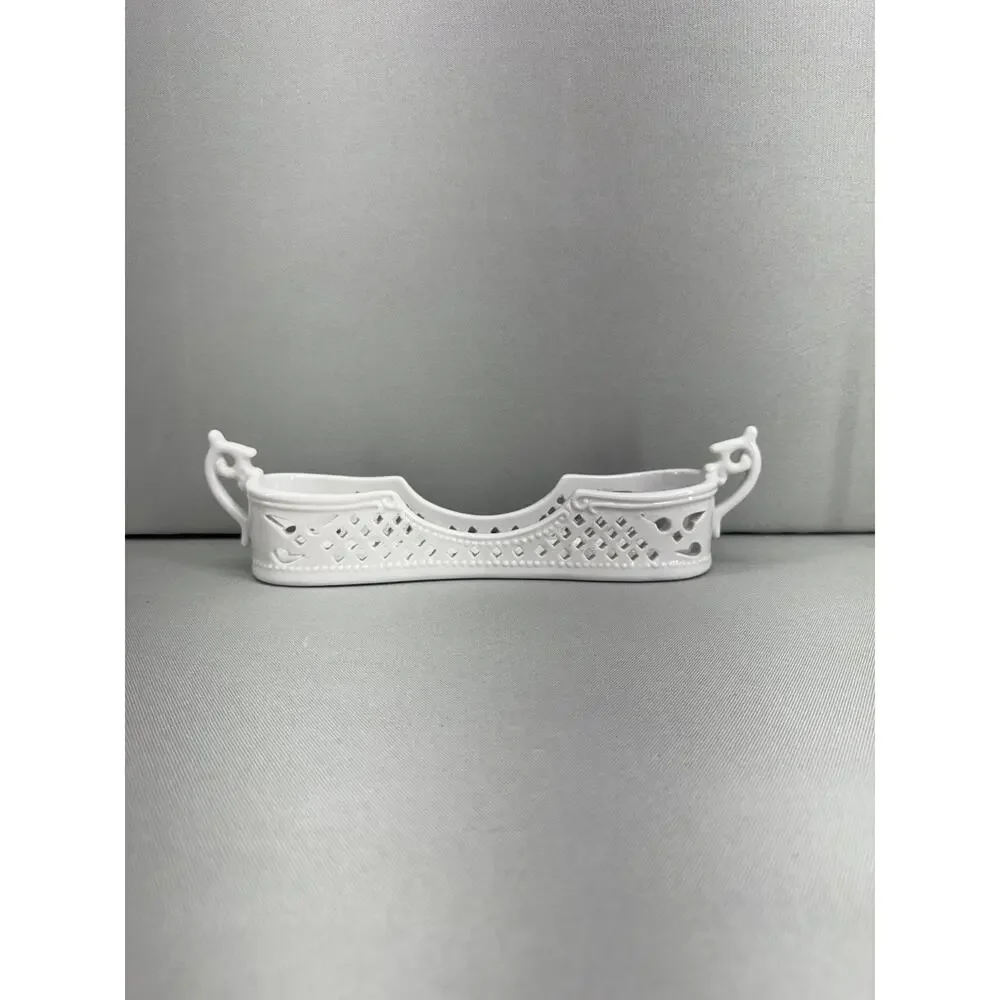 Porcelain Treasures White Porcelain Cutlery Holder Pierced Lattice Flatware Cadd